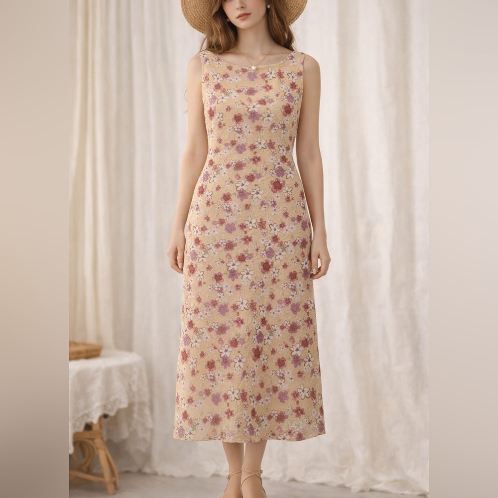 Vintage F.L.P Faith Love Passion Floral Midi Dress Cottagecore size 12 - Picture 2 of 8